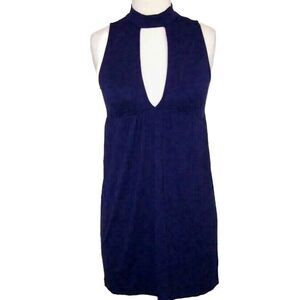 Amelia James Tunic Top XS Retro Sleeveless Stretch Deep Cut V-Neck Dark Blue New